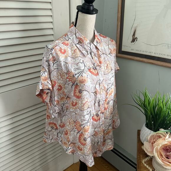 ALEX PARKER Womens Blouse Button Down Floral Relaxed Fit Spring Feminine XL - Picture 2 of 9